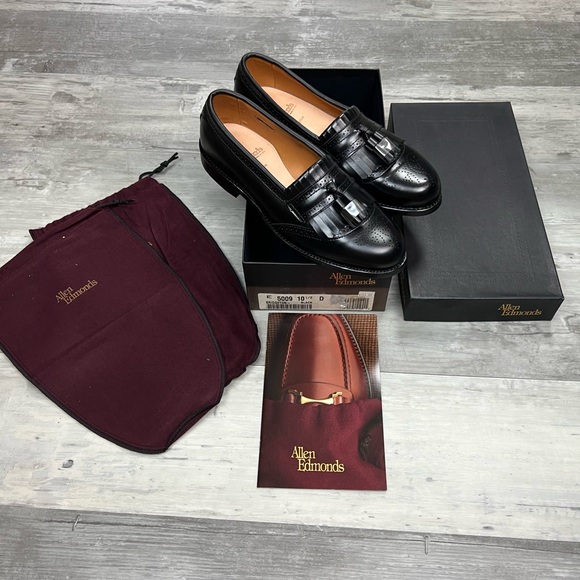 Allen Edmonds BRIDGETON Semi-Brogue Kilt Loafers, Made in USA, Size 8 1/2D (Men's equivalent to 10.4 inches) /saa015062 Men's 26.5cm unclear brown type Vintage Second Hand